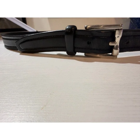 Cole Haan Mens Black Leather Belt – Size 42 Silver Buckle‎ Classic - Picture 2 of 7